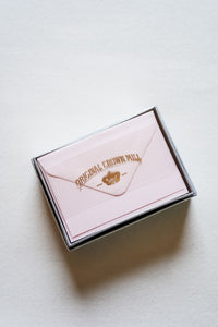 Original Crown Mill Classic Plain Edge Small Note Card Silver Box (Pink)