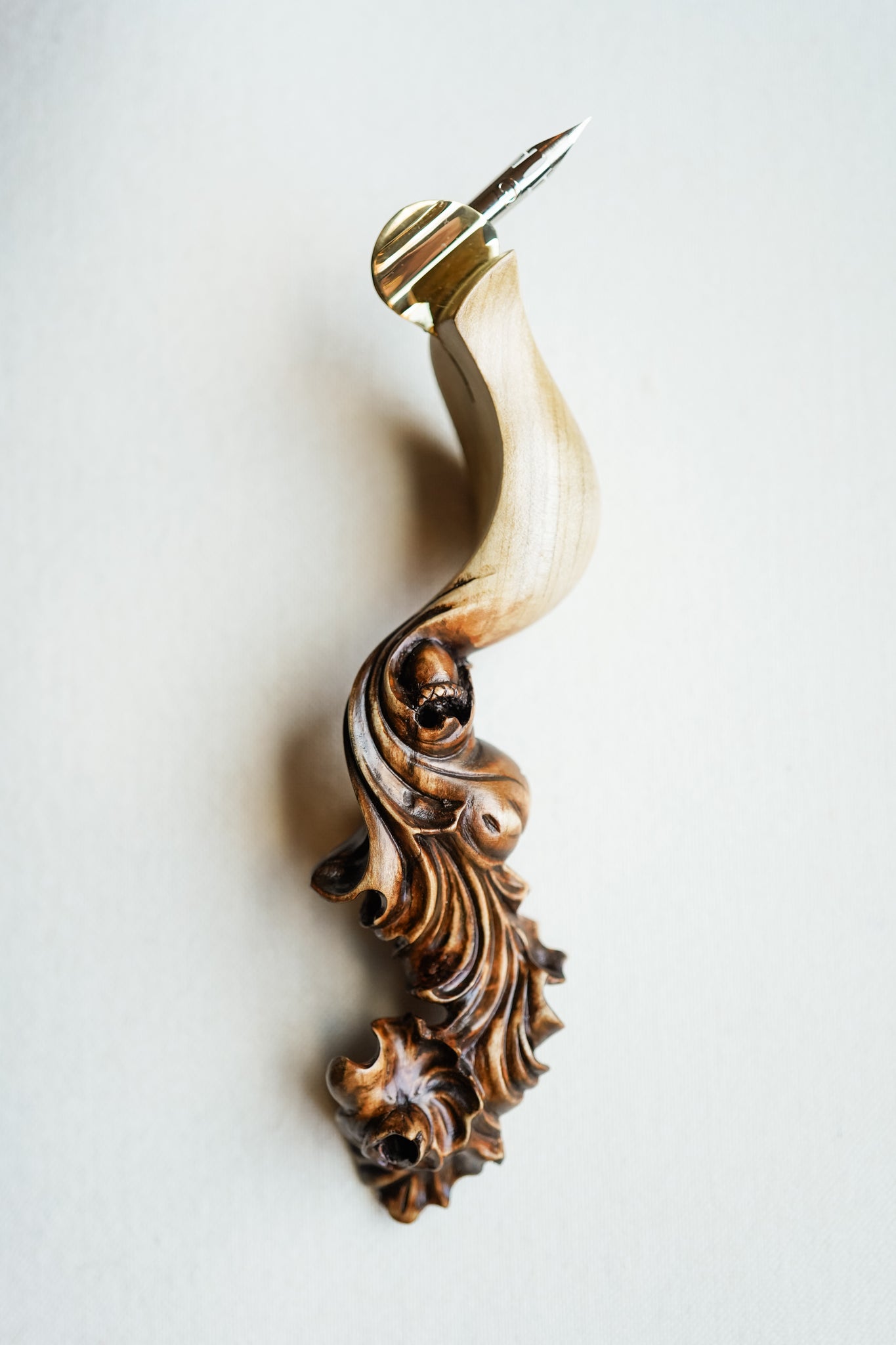 Elegant Hand-Carved Oblique Wooden Pen with Zebra G Nib - Custom Made for Kathryn Hastings